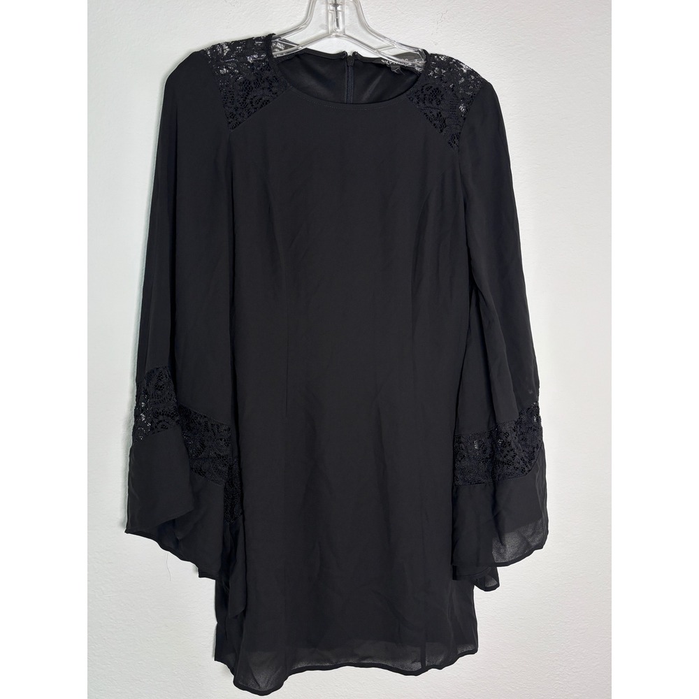 Express Black Lace Shoulder Bell Sleeve Shift Dress Size 2 Mini Boho Cocktail